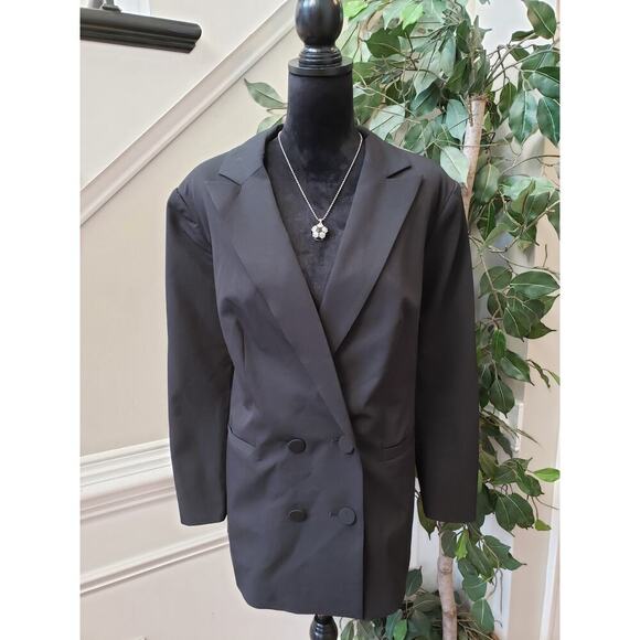Eloquii Blazer Coat Womens Size 16 Black Notch Lapel Slit Back Double Breasted - Picture 1 of 15